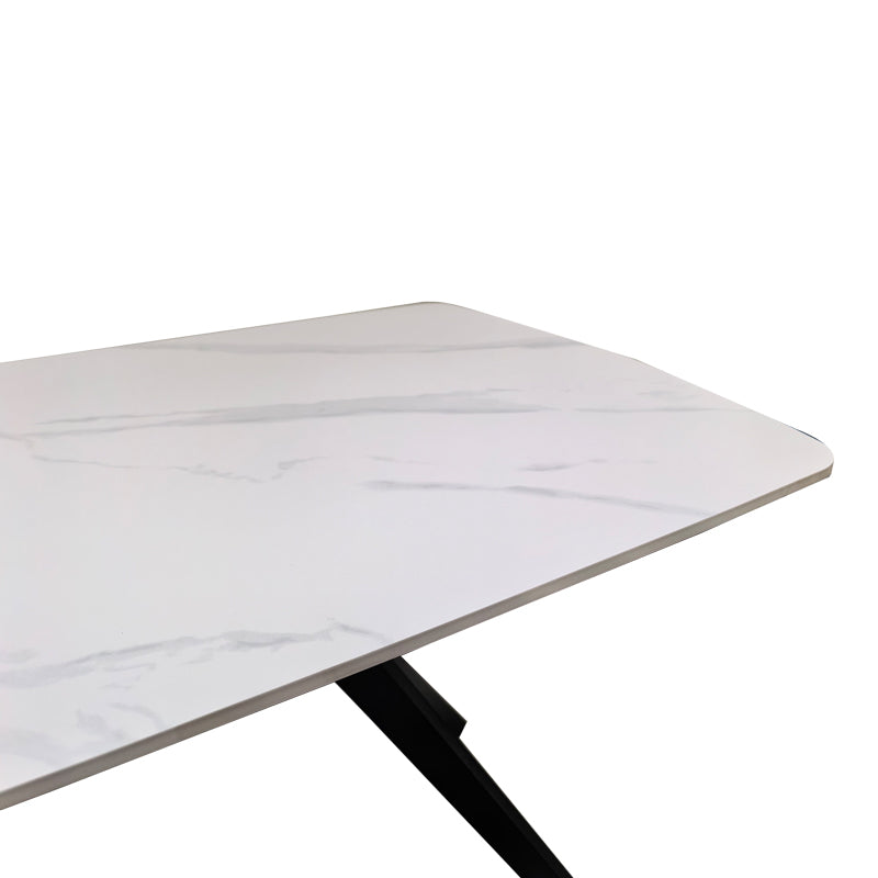 Τραπέζι Ezali  sintered stone λευκή ματ όψη μαρμάρου με μαύρο μεταλλικό πόδι 180x90x75εκ - Pakobazaar
