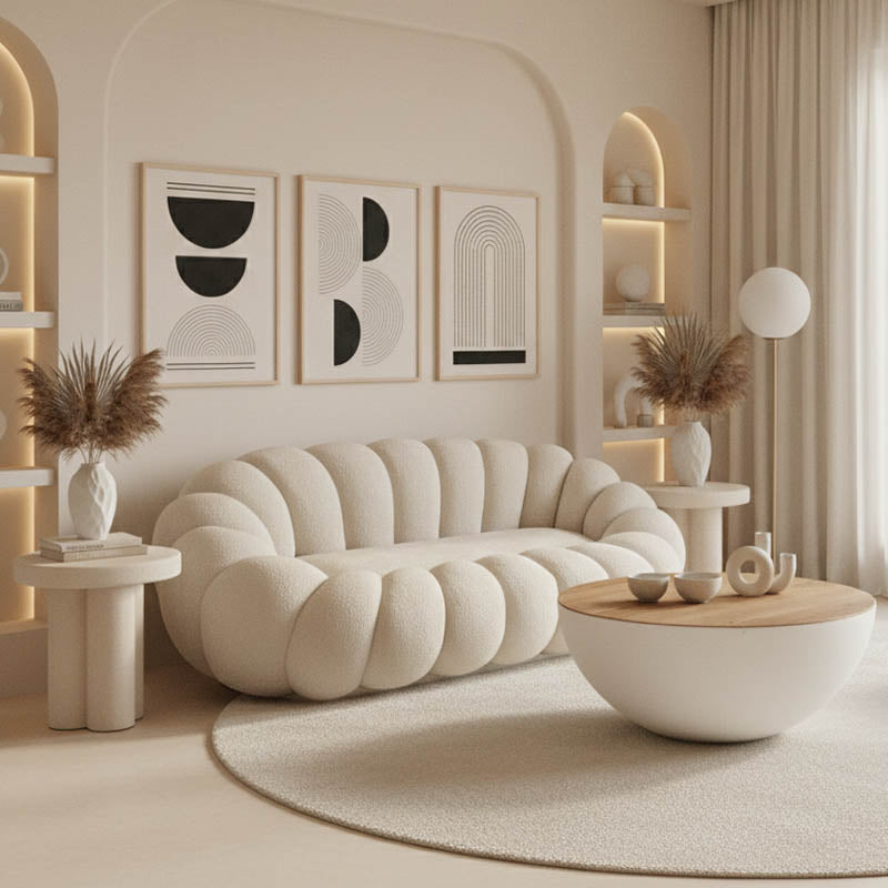 Καναπές Embrace  μπουκλέ ύφασμα σε μπεζ απόχρωση 180x105x65εκ - Pakobazaar