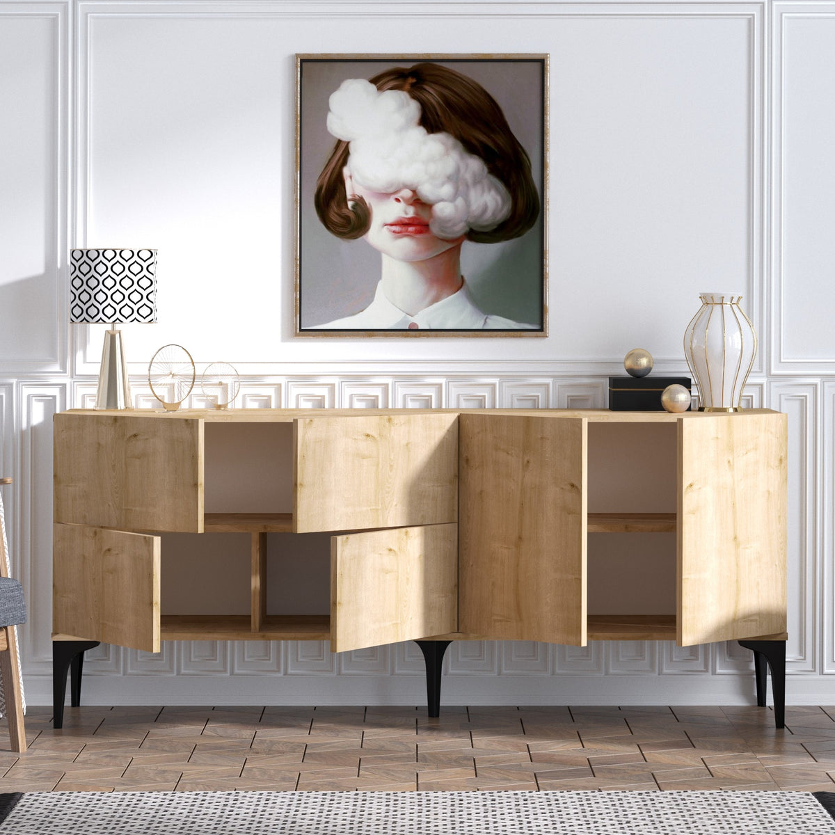 Κονσόλα Myriokefala Με Ράφια Δρυς Sapphire 180x40x80 εκ. Μελαμίνης