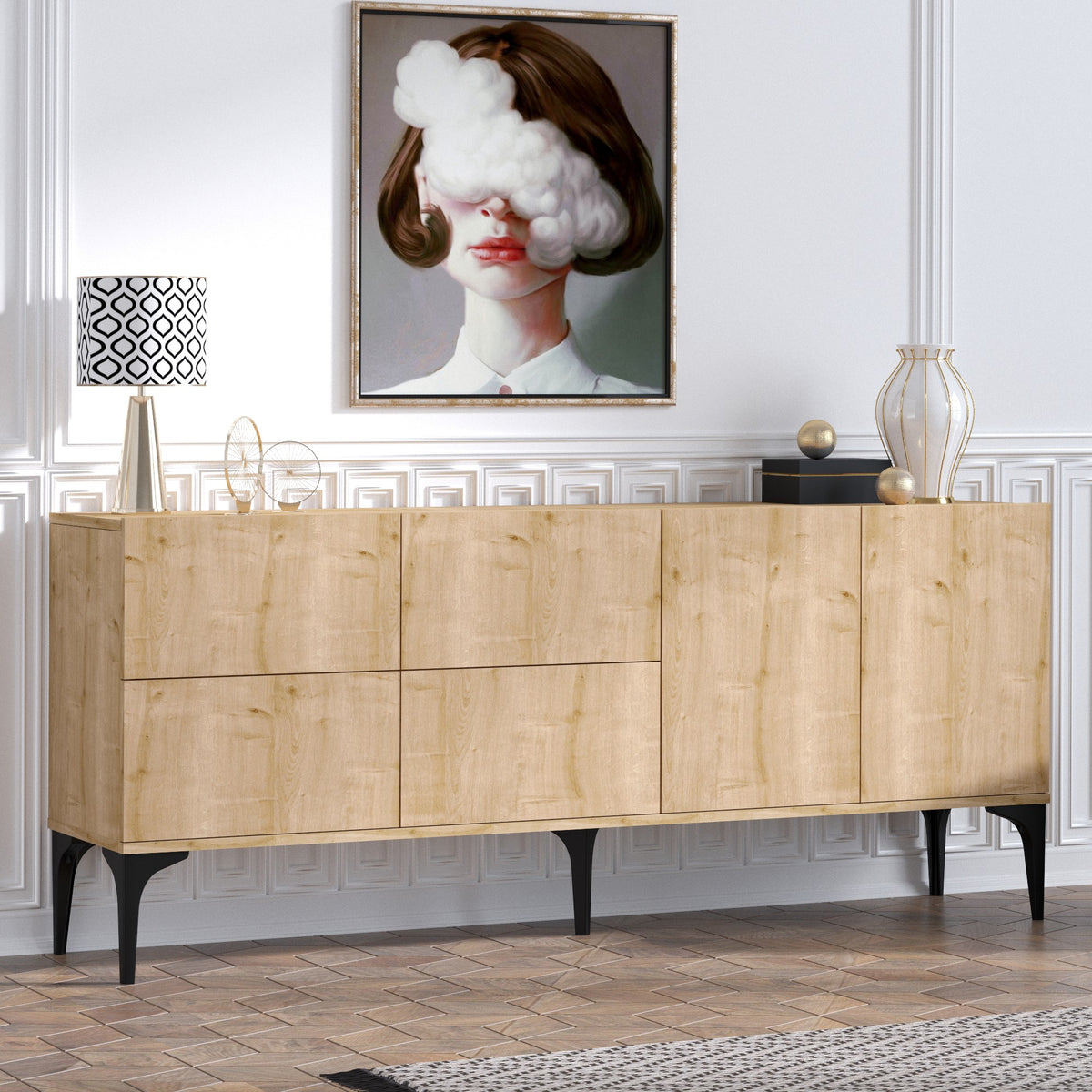 Κονσόλα Myriokefala Με Ράφια Δρυς Sapphire 180x40x80 εκ. Μελαμίνης