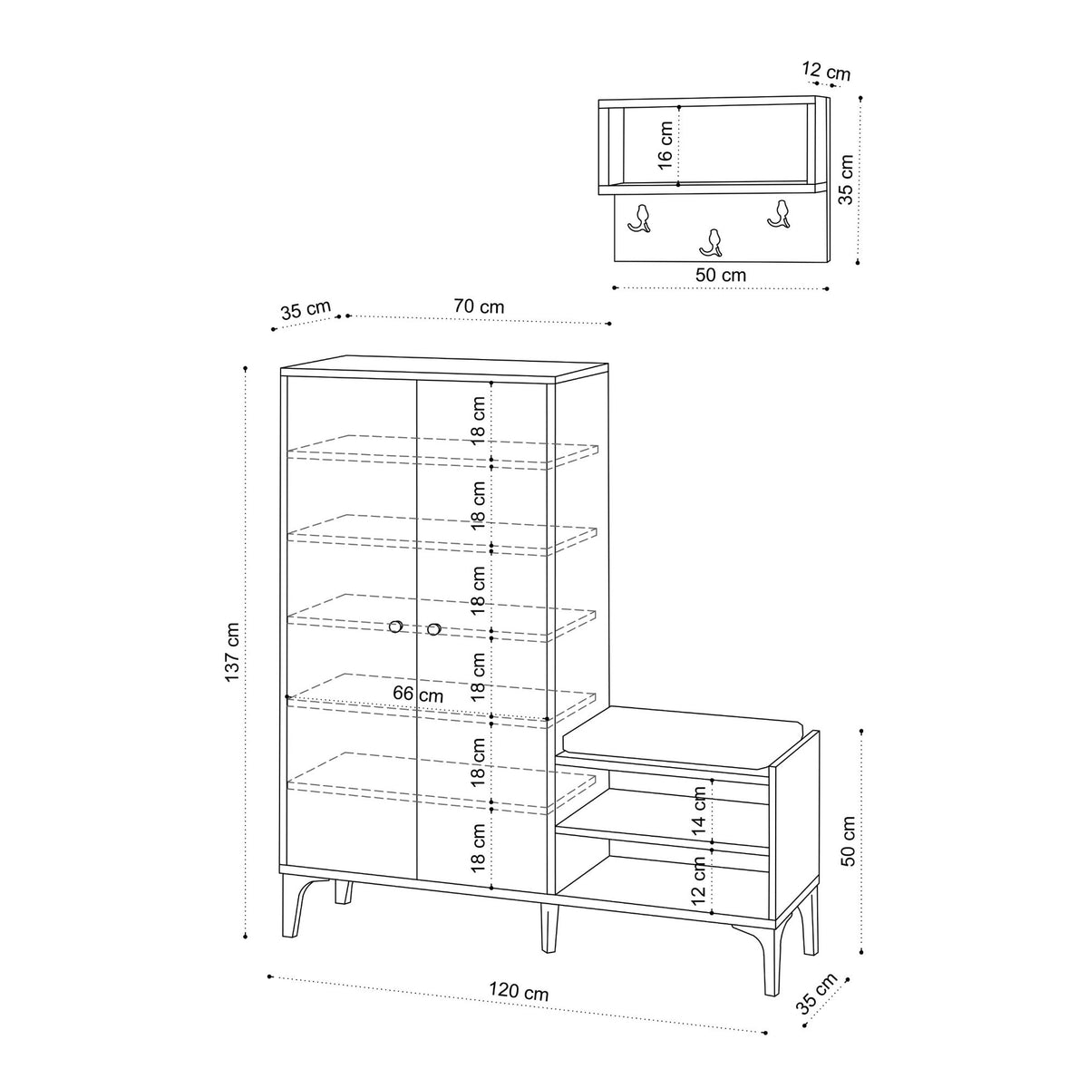 Παπουτσοθήκη Fourka Με Ράφια Δρυς 120x35x137 εκ. Μελαμίνης