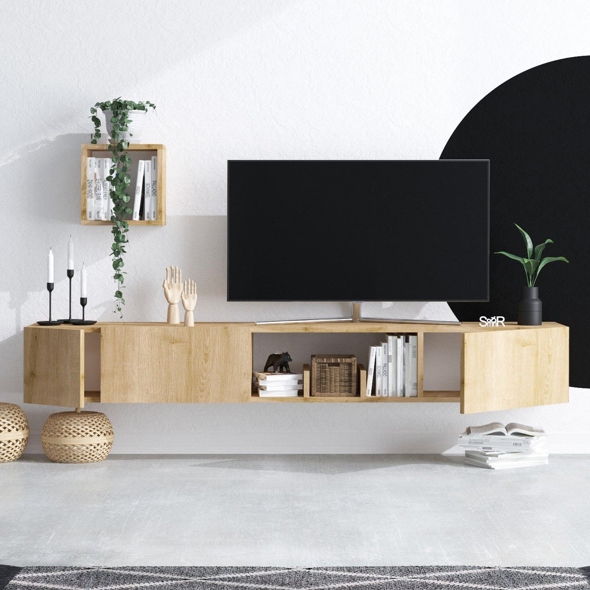 Σύνθεση Τηλεόρασης Asigonia Δρυς Sapphire 180x32x25 εκ. Μελαμίνης