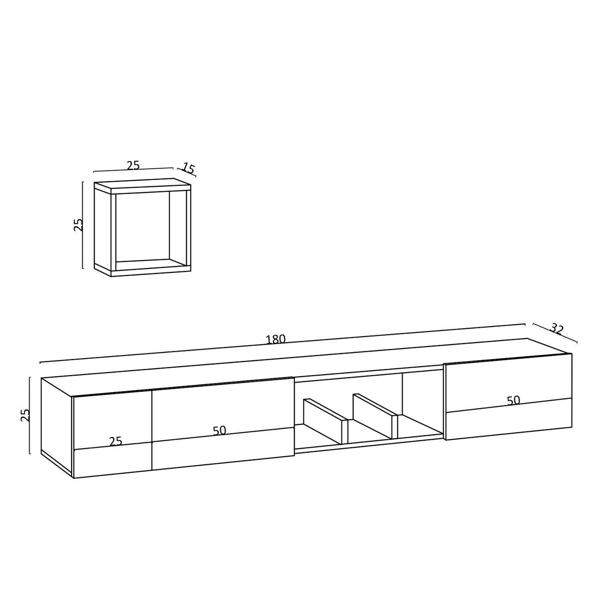 Σύνθεση Τηλεόρασης Asigonia Δρυς Sapphire 180x32x25 εκ. Μελαμίνης