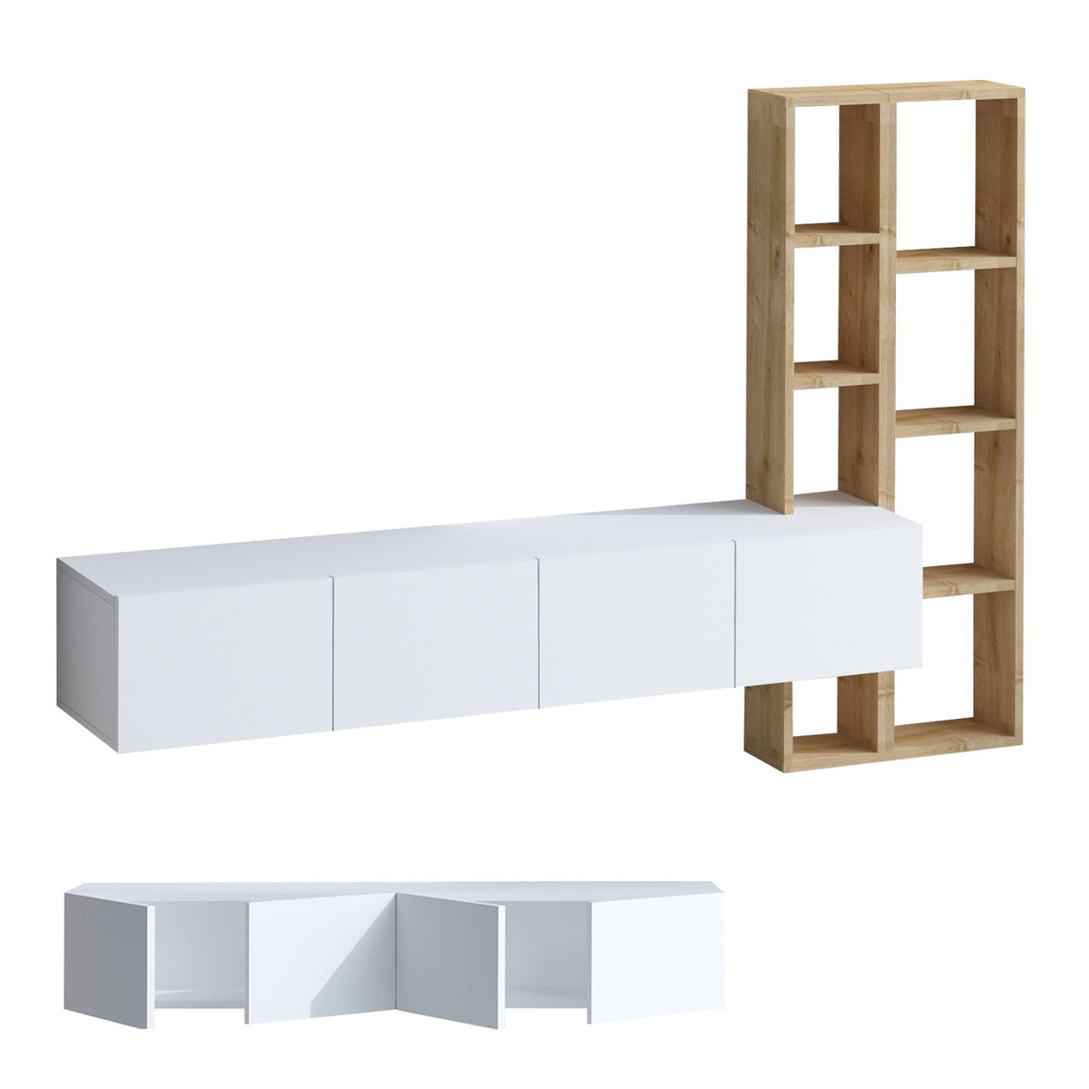 Σύνθεση Τηλεόρασης Alones Λευκό - Δρυς 182x32x25 εκ. Μελαμίνης