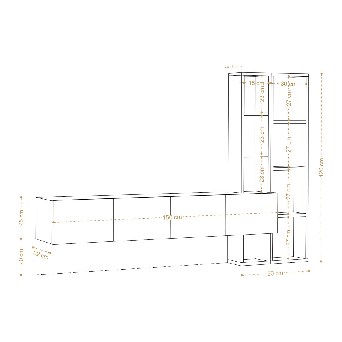 Σύνθεση Τηλεόρασης Alones Λευκό - Δρυς 182x32x25 εκ. Μελαμίνης