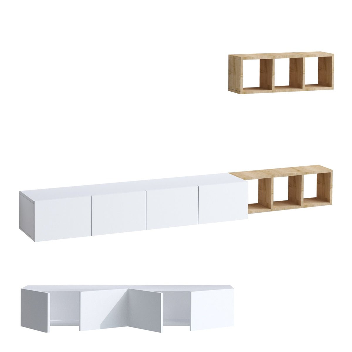 Σύνθεση Τηλεόρασης Kambi Λευκό - Δρυς 215x32x25 εκ. Μελαμίνης