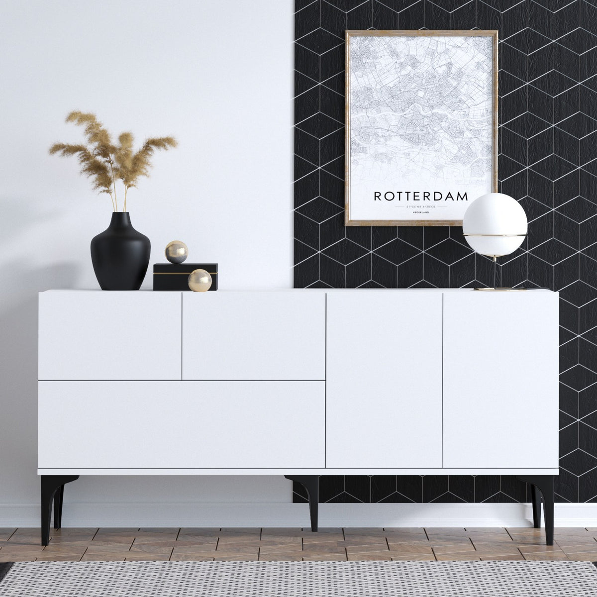 Κονσόλα Askyfou Λευκό - Μαύρο 150x35x75 εκ. Μελαμίνης