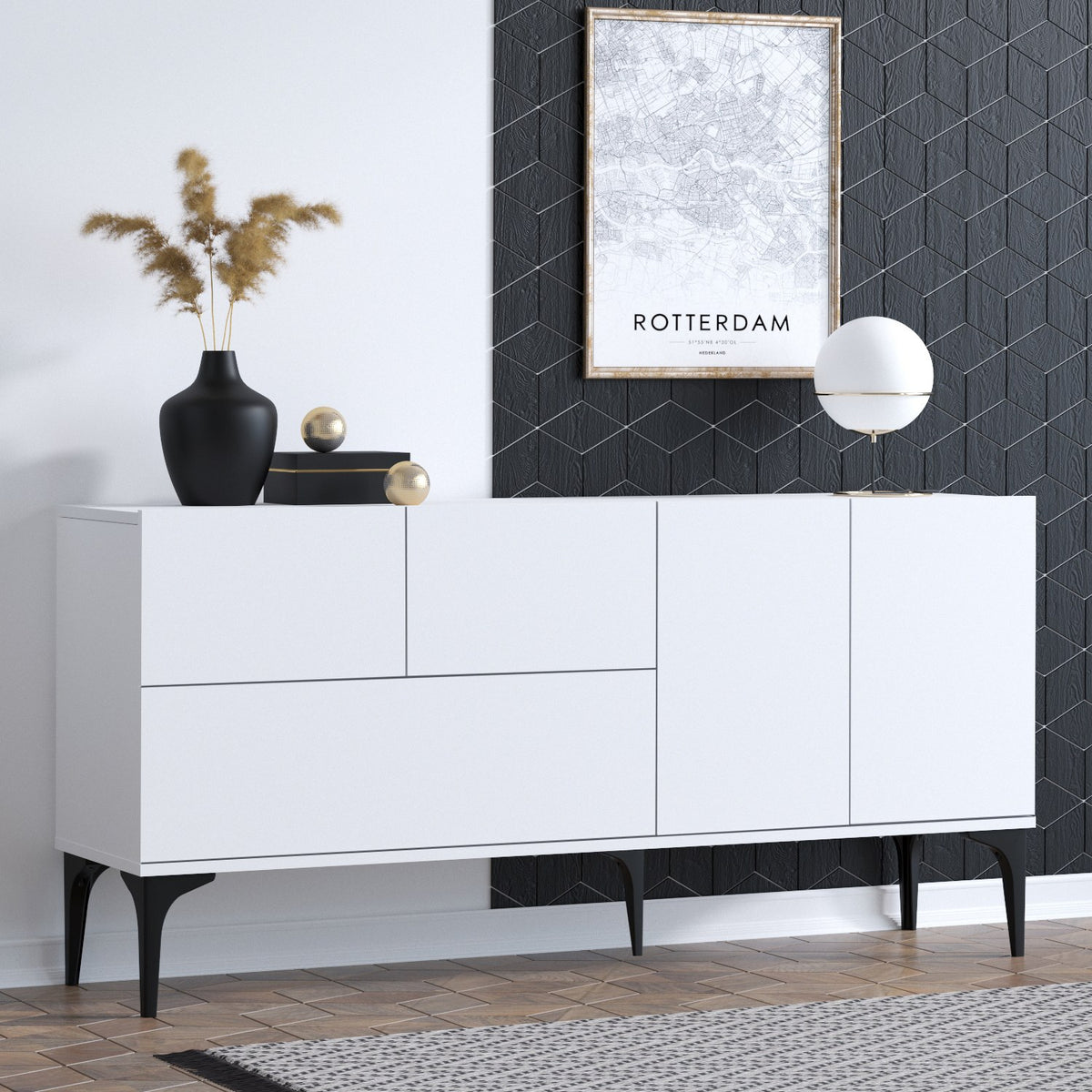 Κονσόλα Askyfou Λευκό - Μαύρο 150x35x75 εκ. Μελαμίνης