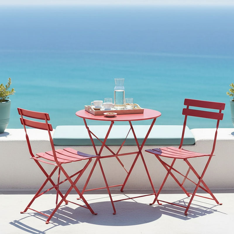 Τραπεζαρία Bistro  σετ 3τεμ μεταλλική αναδιπλούμενη σε terracotta απόχρωση Φ60x71εκ - Pakobazaar