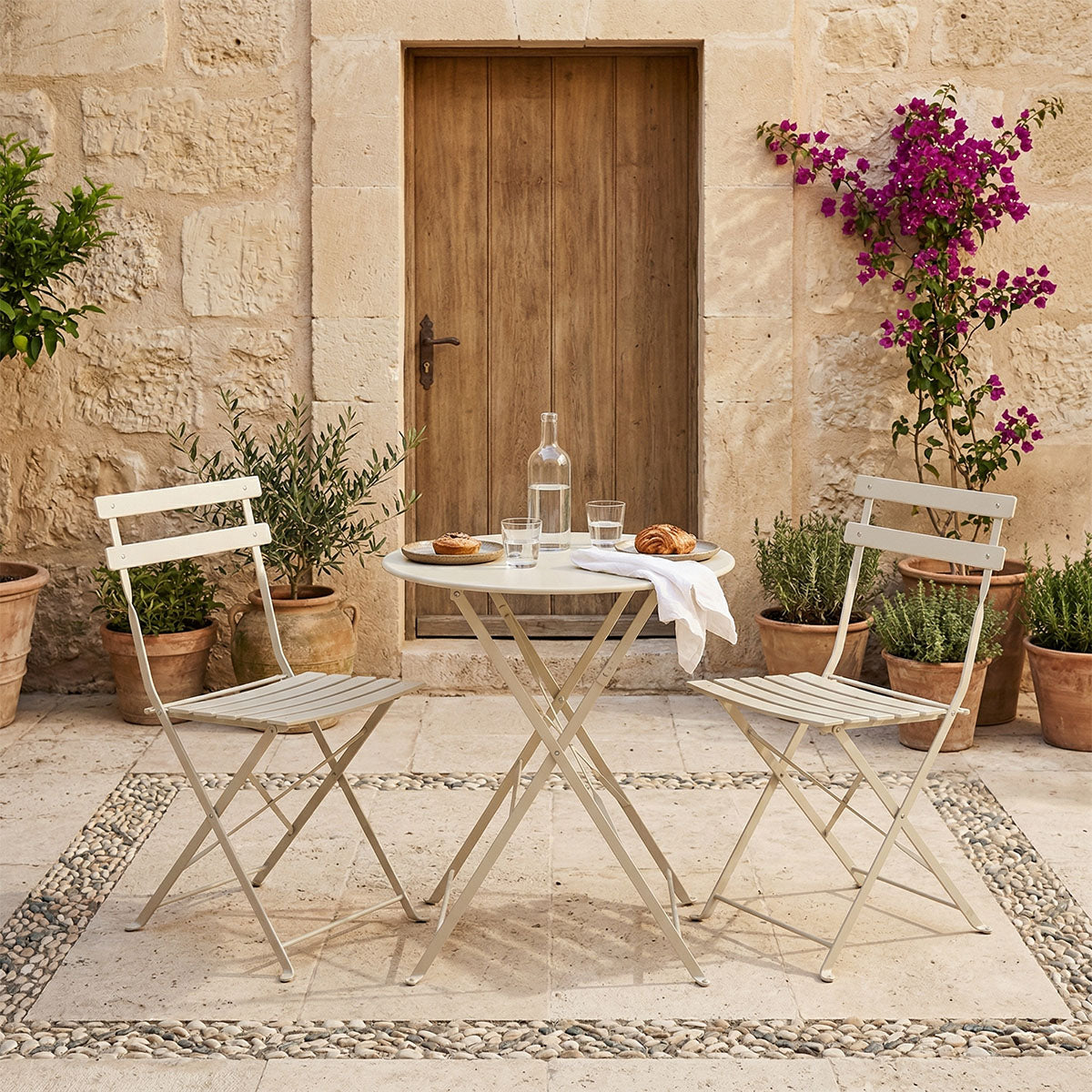 Τραπεζαρία Bistro  σετ 3τεμ μεταλλική αναδιπλούμενη σε σαμπανί Φ60x71εκ - Pakobazaar