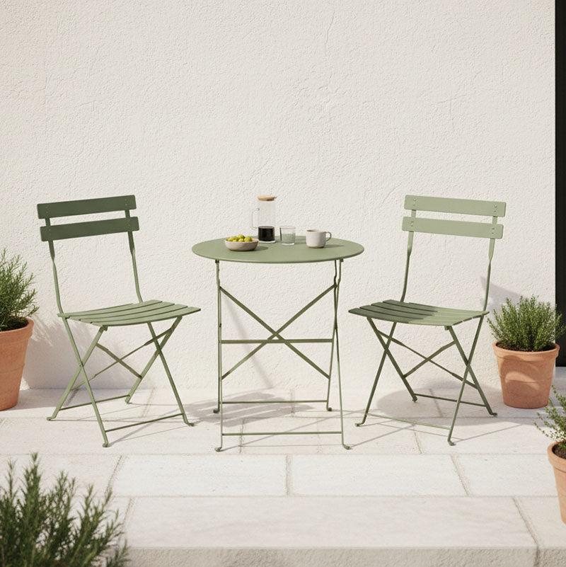 Τραπεζαρία Bistro  σετ 3τεμ μεταλλική αναδιπλούμενη σε λαδί απόχρωση Φ60x71εκ - Pakobazaar