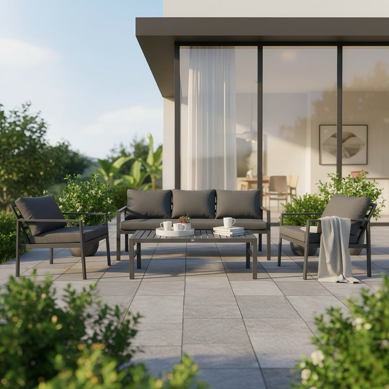 Σαλόνι Gardenly Ι  σετ 4τμχ αλουμίνιο σε ανθρακί απόχρωση με ανθρακί μαξιλάρια - Pakobazaar