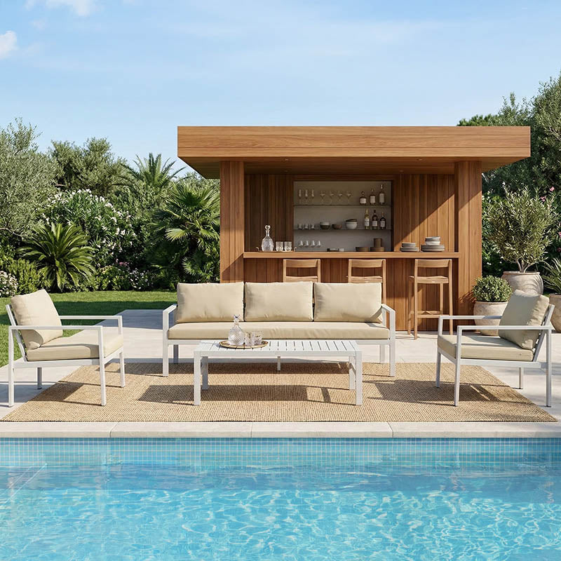 Σαλόνι Gardenly Ι  σετ 4τμχ αλουμίνιο σε λευκή απόχρωση με γκρι-μπεζ μαξιλάρια - Pakobazaar