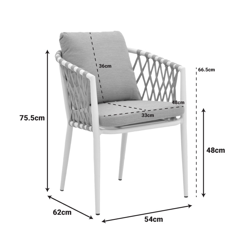 Πολυθρόνα Peluxe  αλουμίνιο λευκό-pe σχοινί φυσικό-μαξιλάρια μπεζ 57x60x78εκ - Pakobazaar