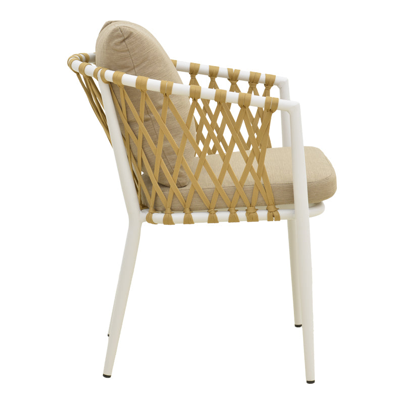 Πολυθρόνα Peluxe  αλουμίνιο λευκό-pe σχοινί φυσικό-μαξιλάρια μπεζ 57x60x78εκ - Pakobazaar