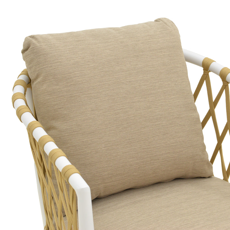 Πολυθρόνα Peluxe  αλουμίνιο λευκό-pe σχοινί φυσικό-μαξιλάρια μπεζ 57x60x78εκ - Pakobazaar