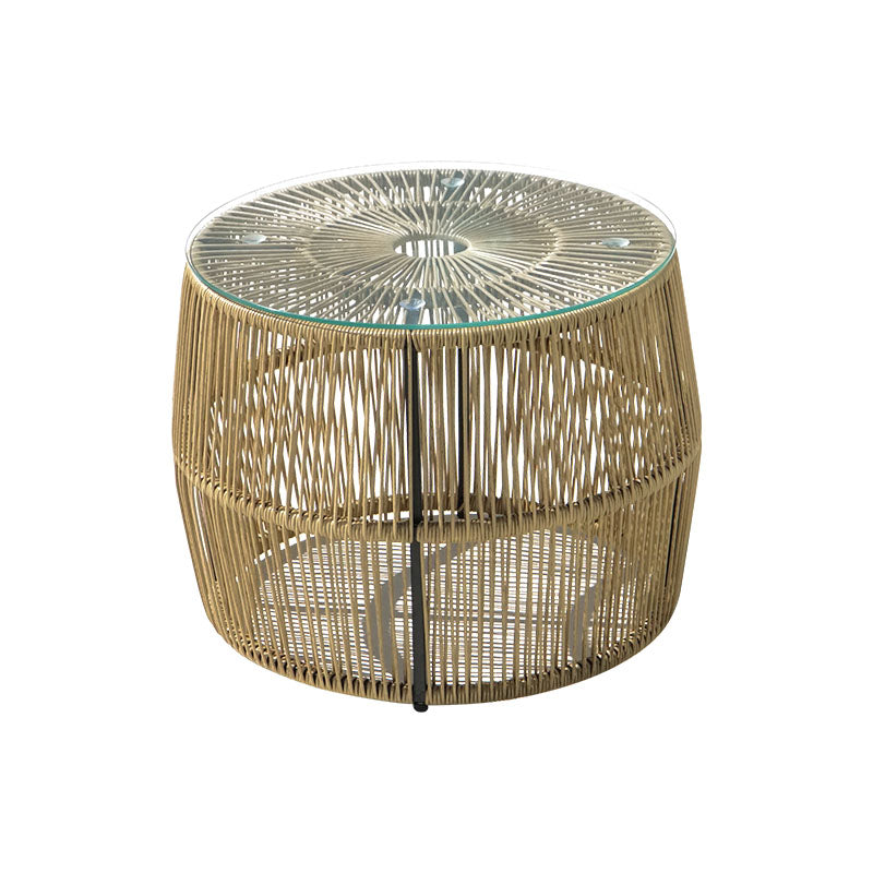 Τραπέζι Adela  pe wicker-γυαλί σε φυσική απόχρωση Φ47x38εκ - Pakobazaar
