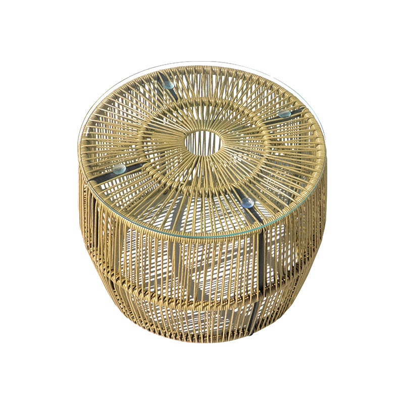Τραπέζι Adela  pe wicker-γυαλί σε φυσική απόχρωση Φ47x38εκ - Pakobazaar