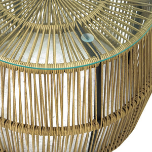 Τραπέζι Adela  pe wicker-γυαλί σε φυσική απόχρωση Φ47x38εκ - Pakobazaar