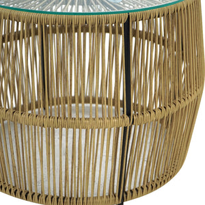 Τραπέζι Adela  pe wicker-γυαλί σε φυσική απόχρωση Φ47x38εκ - Pakobazaar
