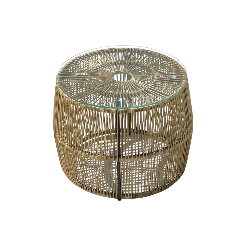 Τραπέζι Adela  pe wicker-γυαλί σε φυσική απόχρωση Φ47x38εκ - Pakobazaar