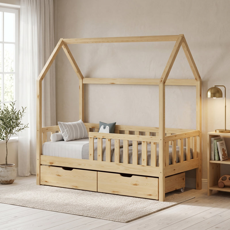 Παιδικό κρεβάτι Bendina τ. Montessori με 2 συρτάρια  ξύλο πεύκου σε φυσικη αποχρωση 90x190εκ - Pakobazaar