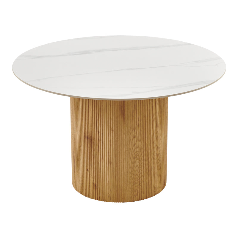 Τραπέζι Sikulu  mdf oak - λευκή όψη τραβερτίνας Φ125x77εκ - Pakobazaar