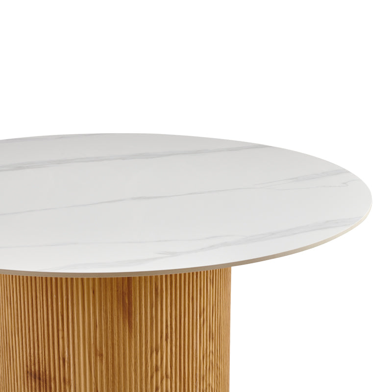 Τραπέζι Sikulu  mdf oak - λευκή όψη τραβερτίνας Φ125x77εκ - Pakobazaar