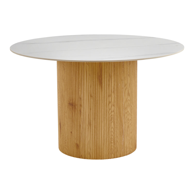 Τραπέζι Sikulu  mdf oak - λευκή όψη τραβερτίνας Φ125x77εκ - Pakobazaar