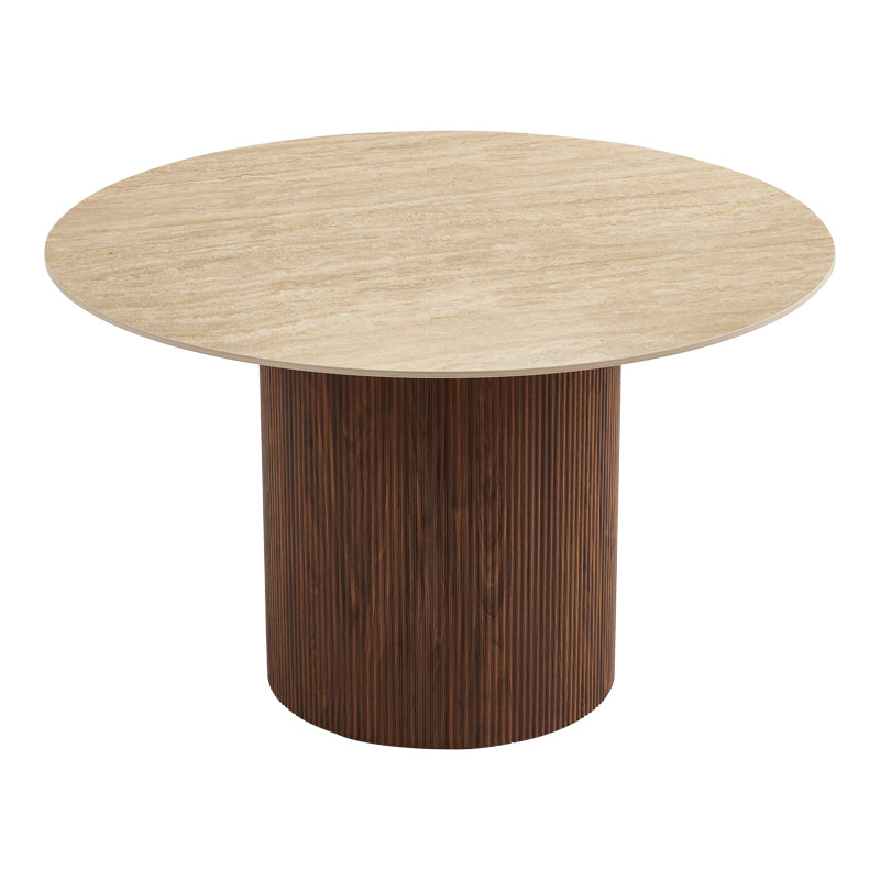 Τραπέζι Sikulu  mdf καρυδί - μπεζ όψη τραβερτίνας Φ125x77εκ - Pakobazaar