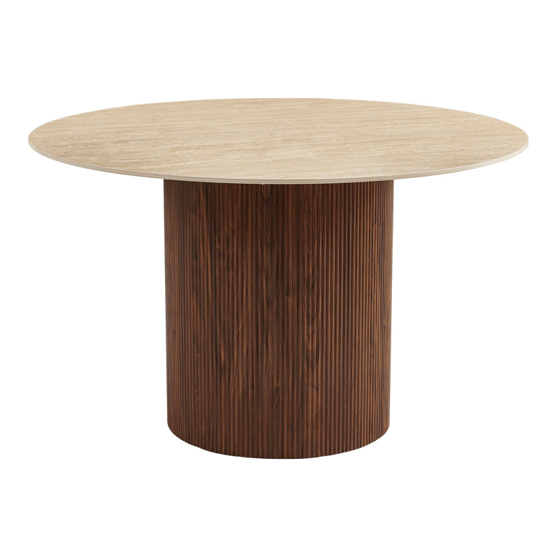 Τραπέζι Sikulu  mdf καρυδί - μπεζ όψη τραβερτίνας Φ125x77εκ - Pakobazaar