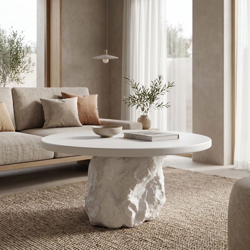 Τραπέζι σαλονιού Zinol  mdf-polyresin λευκό Φ77x36εκ - Pakobazaar
