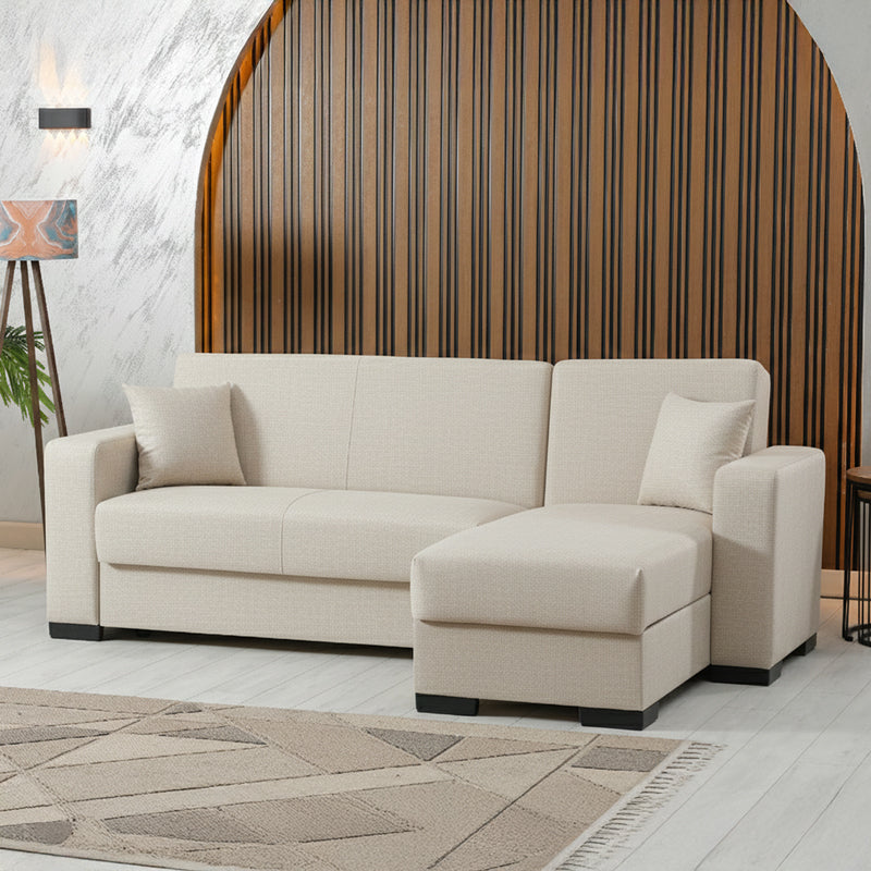 Γωνιακός καναπές-κρεβάτι αναστρέψιμος Dumma  ύφασμα κρεμ 226x148x86εκ - Image 1