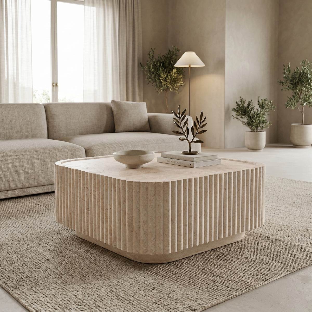 Τραπέζι σαλονιού Doric  MGO όψη τραβερτίνας 80x80x38εκ - Pakobazaar