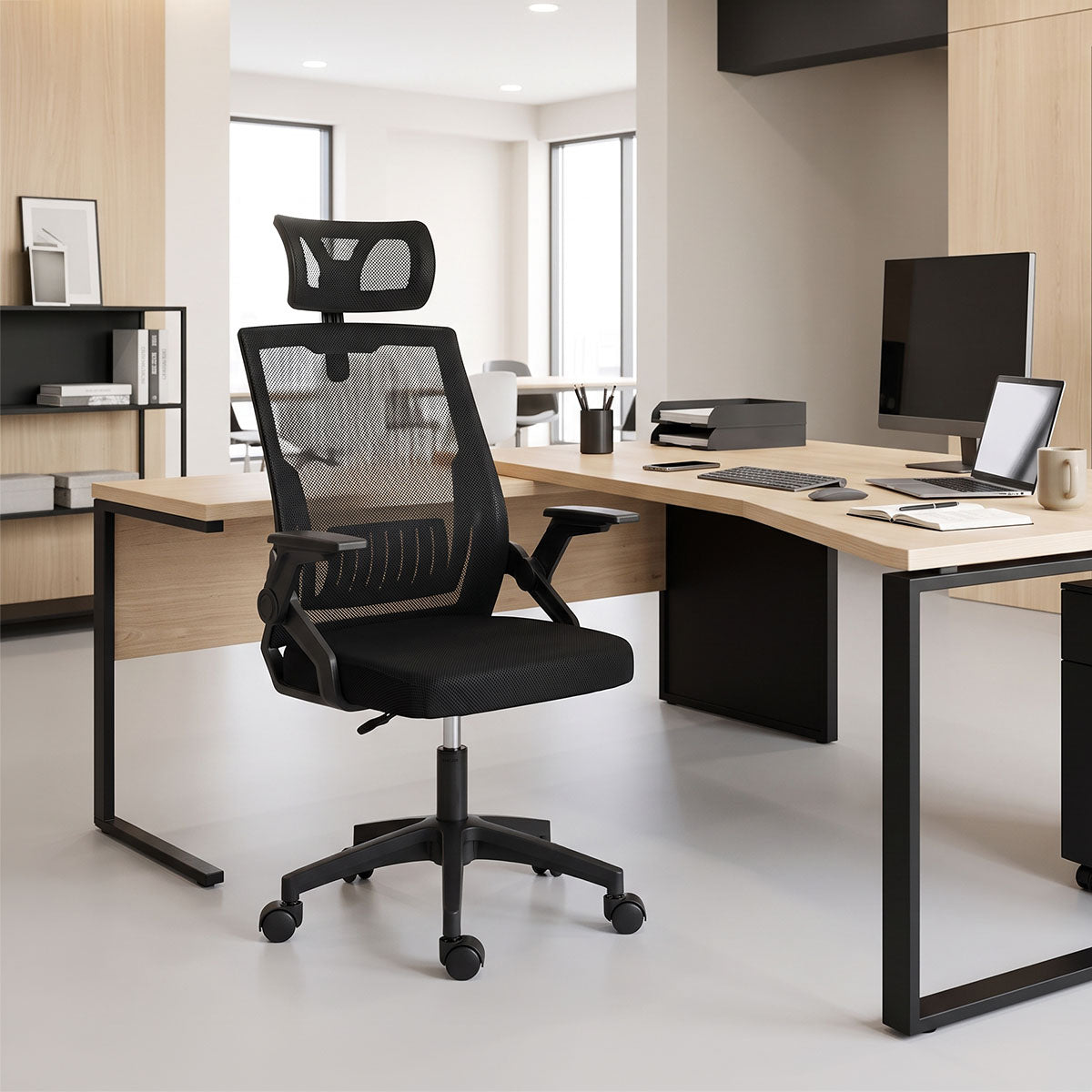 Καρέκλα γραφείου Plymot  mesh χρώμα μαύρο 48x58x112-122εκ - Pakobazaar