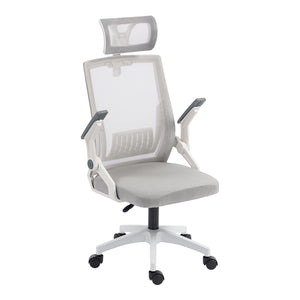 Καρέκλα γραφείου Plymot  λευκή - mesh γκρι 48x58x112-122εκ - Pakobazaar