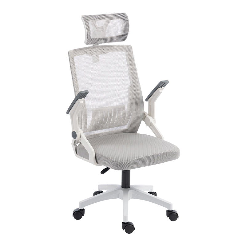 Καρέκλα γραφείου Plymot  λευκή - mesh γκρι 48x58x112-122εκ - Pakobazaar