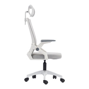 Καρέκλα γραφείου Plymot  λευκή - mesh γκρι 48x58x112-122εκ - Pakobazaar