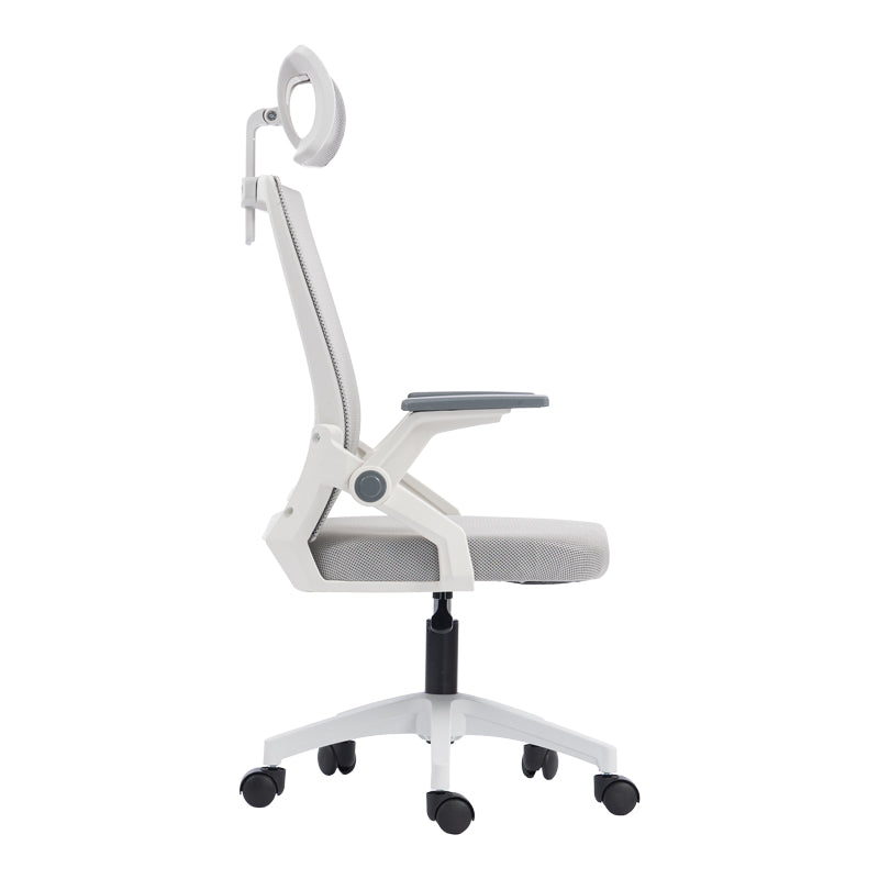 Καρέκλα γραφείου Plymot  λευκή - mesh γκρι 48x58x112-122εκ - Pakobazaar
