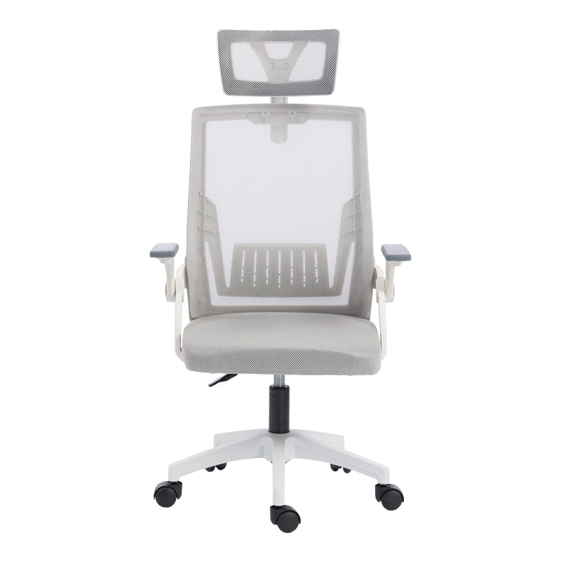 Καρέκλα γραφείου Plymot  λευκή - mesh γκρι 48x58x112-122εκ - Pakobazaar