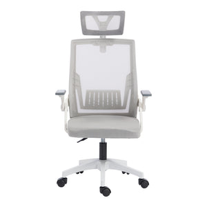 Καρέκλα γραφείου Plymot  λευκή - mesh γκρι 48x58x112-122εκ - Pakobazaar