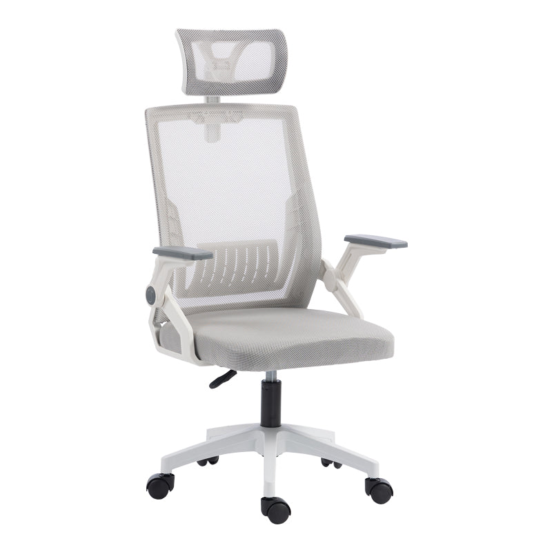 Καρέκλα γραφείου Plymot  λευκή - mesh γκρι 48x58x112-122εκ - Pakobazaar