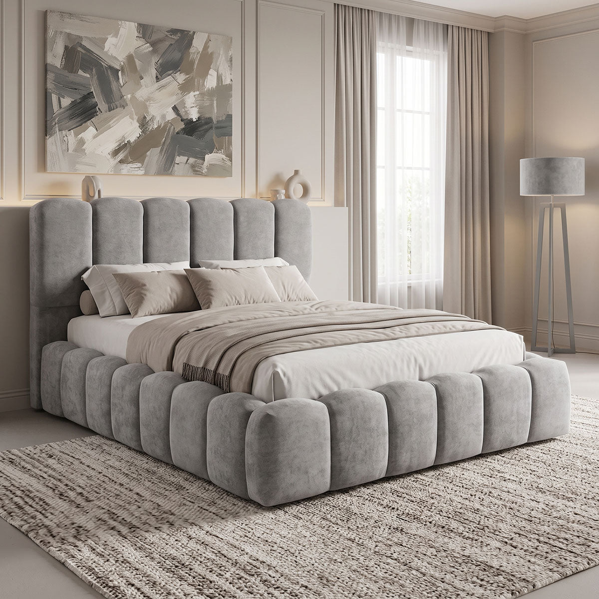 Κρεβάτι διπλό Narnia  γκρι μπουκλέ ύφασμα 160x200εκ - Pakobazaar
