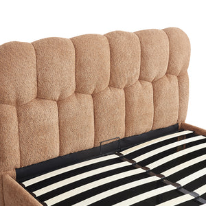 Κρεβάτι διπλό Sectra  terracotta μπουκλέ ύφασμα 160x200εκ - Pakobazaar