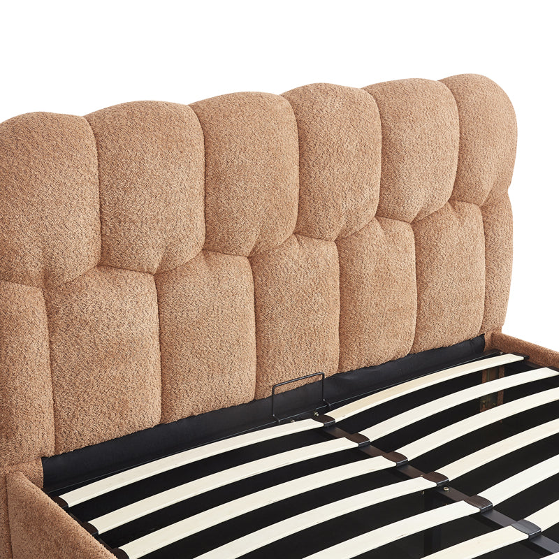 Κρεβάτι διπλό Sectra  terracotta μπουκλέ ύφασμα 160x200εκ - Pakobazaar