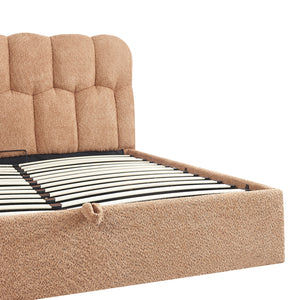 Κρεβάτι διπλό Sectra  terracotta μπουκλέ ύφασμα 160x200εκ - Pakobazaar