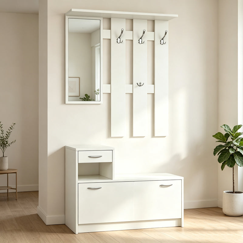Έπιπλο εισόδου Jentia  με καθρέπτη λευκό MDF 100x24x186εκ - Pakobazaar