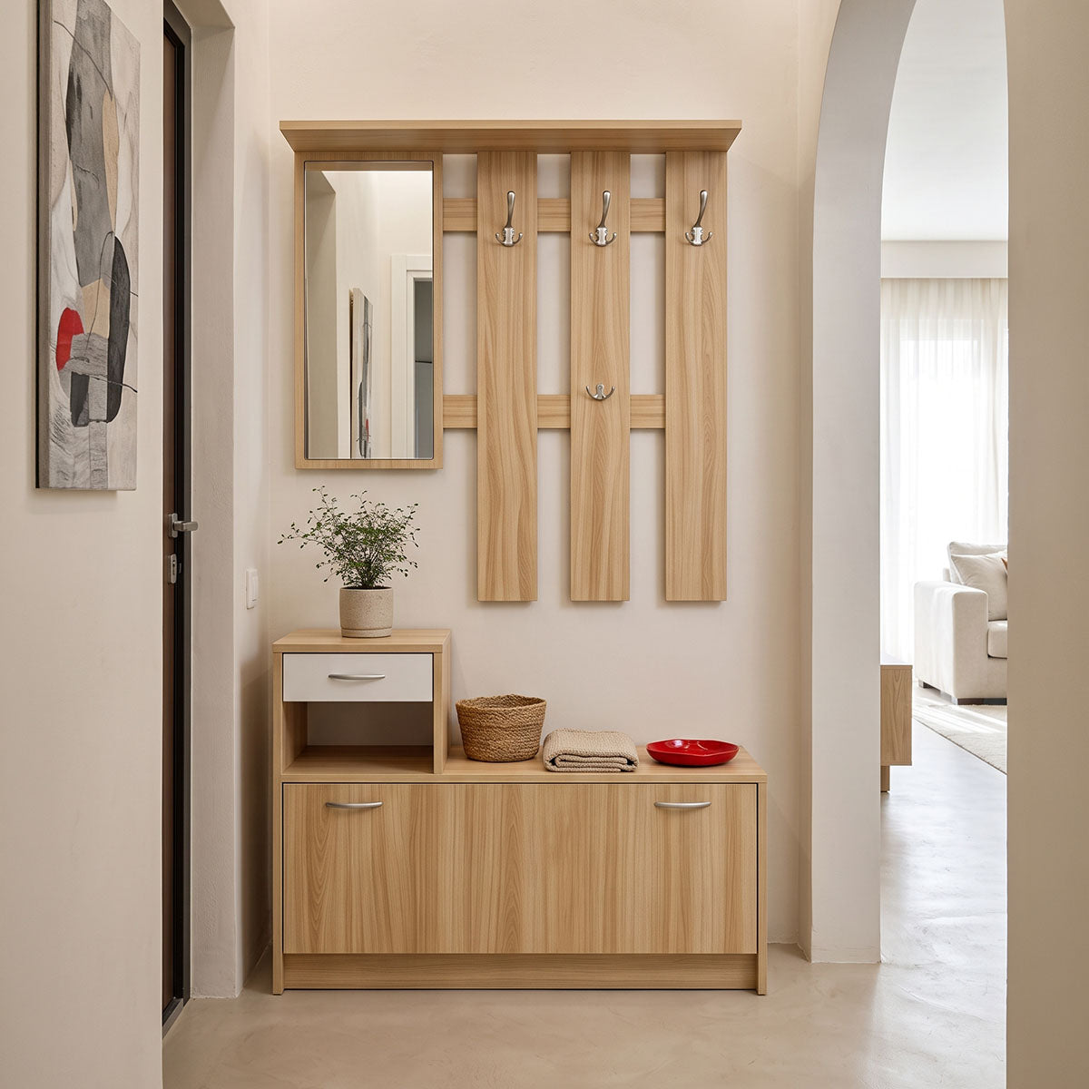Έπιπλο εισόδου Jentia   με καθρέπτη sonoma με λευκό MDF 100x24x186εκ - Pakobazaar