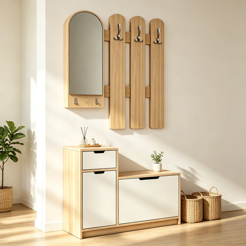 Έπιπλο εισόδου Kenty   με καθρέπτη sonoma με λευκό MDF 100x28x110εκ - Pakobazaar