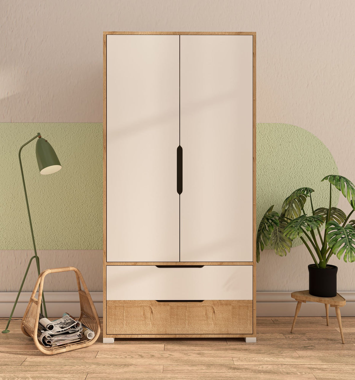 Ντουλάπα Chortata Δρυς Sapphire - Λευκό 90x45x183 εκ. Μελαμίνης